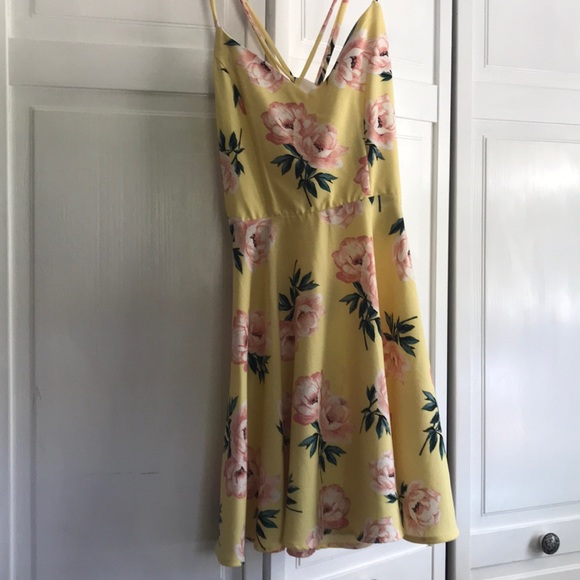 Strappy Fit & Flare Yellow Floral Spring Dress - Picture 3 of 4